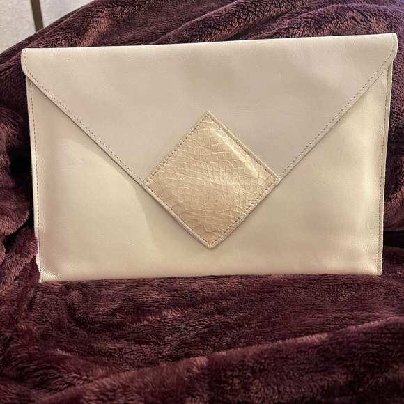 David Mehler For Dame Vintage White Envelope Clutch in leather and snakeskin - Picture 1 of 6